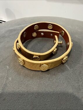 Tory Burch Gold-Tone Leather Double Wrap Bracelet